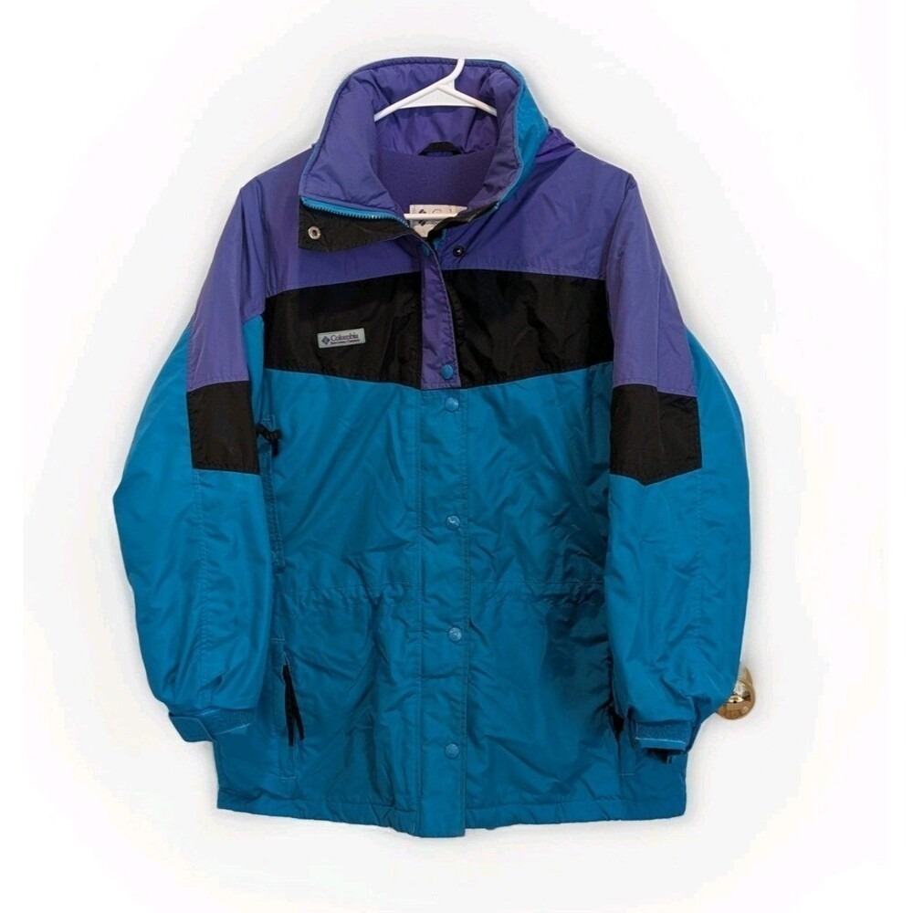 Vintage 90s Colorblock Windbreaker Coat Teal‎ Purple Black Gorpcore Columbia